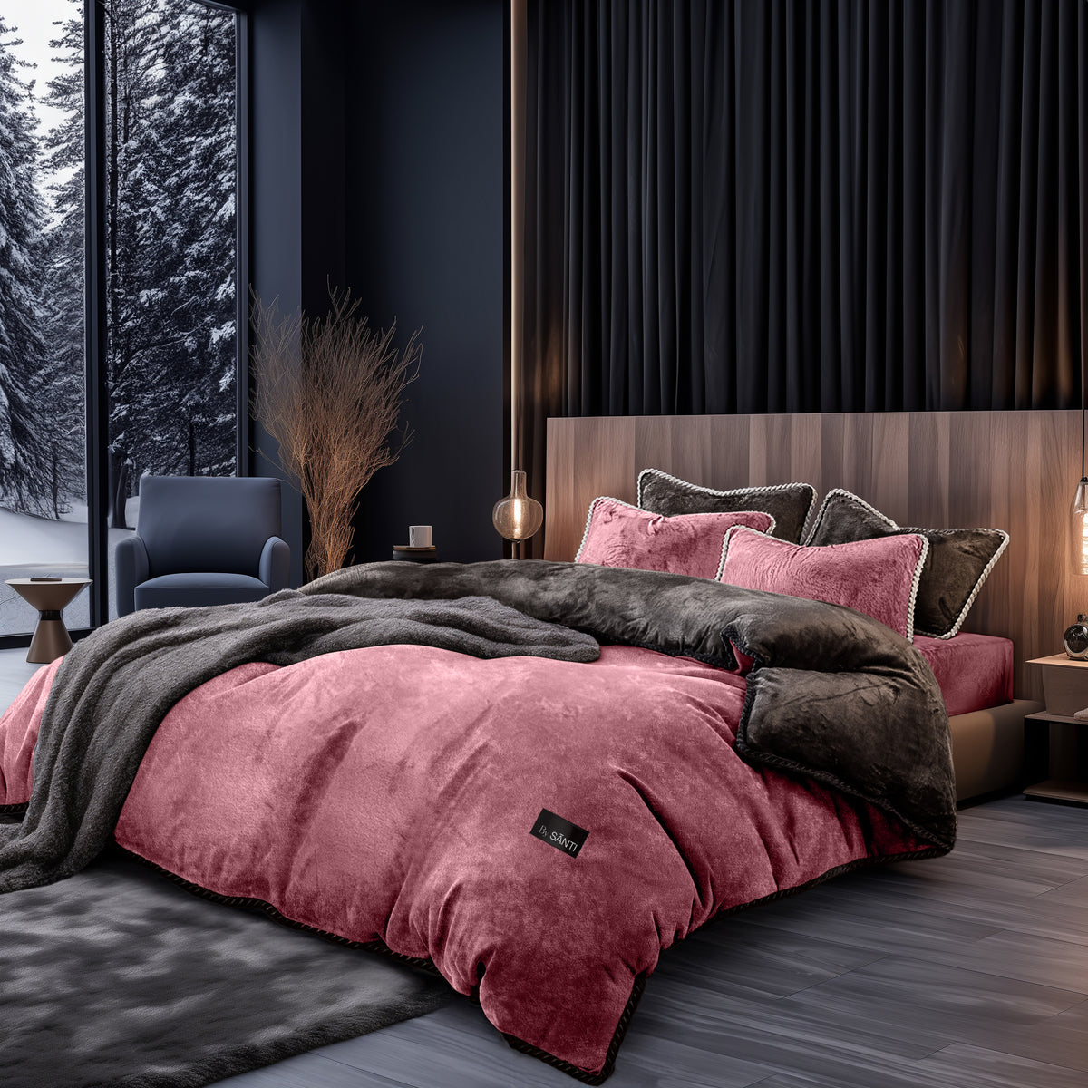 Hotel-style Amorgos velvet bedding set in aesthetic bedroom decor